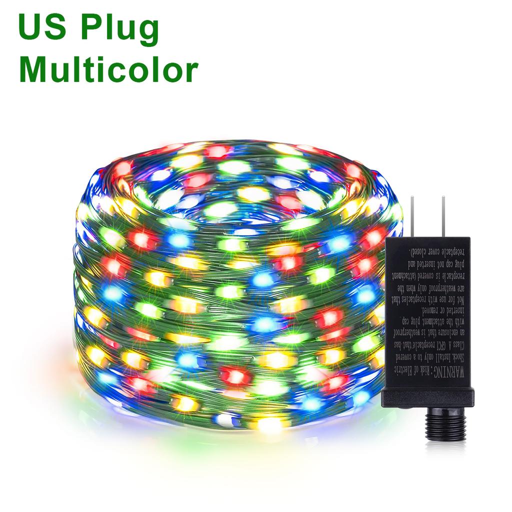 Quick Solar Rechargeable LED Green Wire String Light 110V 220V Waterproof Fairy Lights Outdoor Patio Garden Christmas Decoration