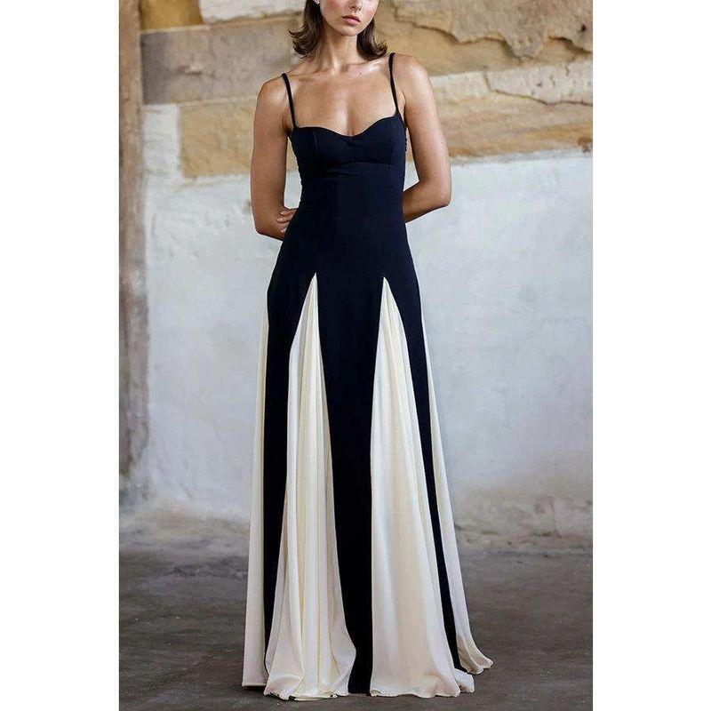 French style Young Style Sling Sexy Black and White Contrast Color Low Cut Dress Camisole Summer Dress