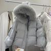 2024 Winter Women's Loose Fit Fur Collar Down Jacket with Knitted Sleeves - Petite Size