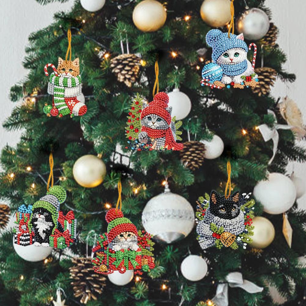 6/10/15pc Xmas Theme 2D/Flat DIY Hanging Diamond Art Kits Acrylic Rhinestone Diamond Christmas Tree Wall Window Pendant Ornament