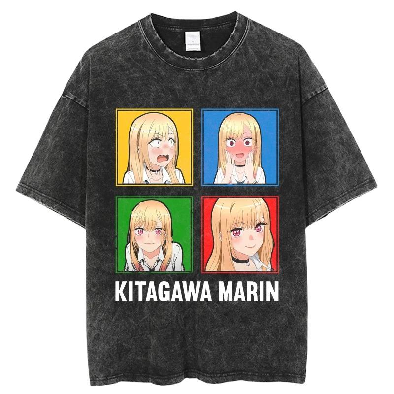 My Dress-Up Darling Marin & Wakana Piggyback Scene Vintage Washed Anime T-Shirt, Unisex Romantic Comedy Anime Fan Streetwear Tee, 100% Cotton