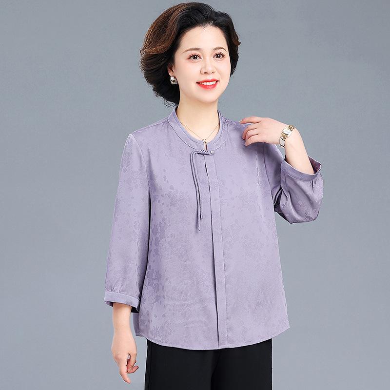 

Spring/Summer Chinese-Style Mother & Mother-in-law Two-Piece Set: Blouse & Wide-Leg Pants for Middle-Aged Women XL