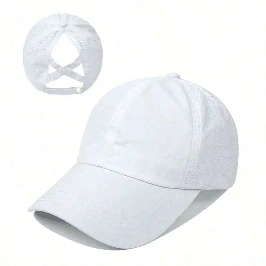 Solid Color Baseball Cap With Mesh Panel Ponytail Opening Quick Dry Sun Protection Casual Outdoor Hat