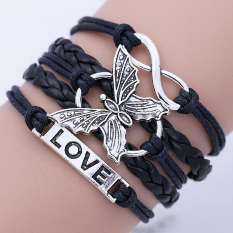

Vintage Handmade Women Knitted Multi Layer Butterfly Bracelet Jewelry Chain чёрный