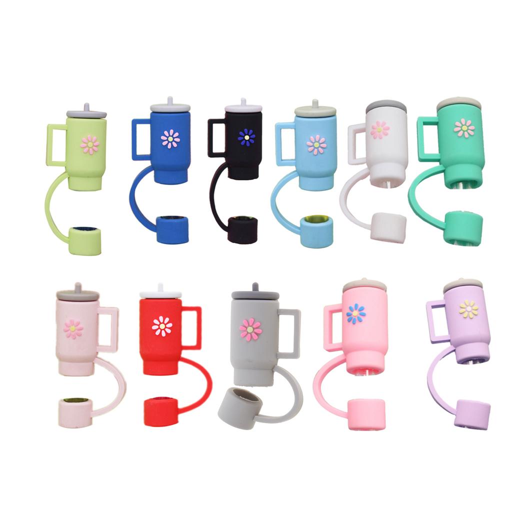 Flexible Flower Pattern Silicone Caps for 10mm Straws Reusable Drinking Straw Caps Reusable Dustproof Cute Straw Cover