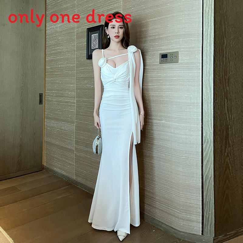 Elegant Satin Polyester Long Dress With Vneck For Evening Parties And Nightclub Wear