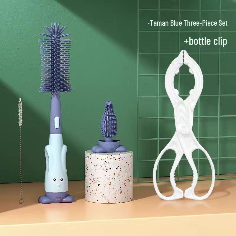 Rotating Silicone Baby Bottle, Nipple, & Straw Cleaning Brush Set