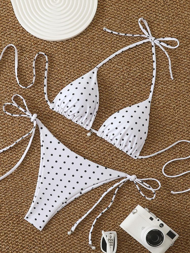 2026 Women Swimsuit Sexy Pearl Micro Bikinis Sets Dot Print Female Swimwear for Woman Bathing Suits Beachwear Trend Bikinis