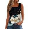Damen Sommer Casual Plissee Quadratischer Ausschnitt Ärmelloses Tank Top Bedrucktes T-Shirt