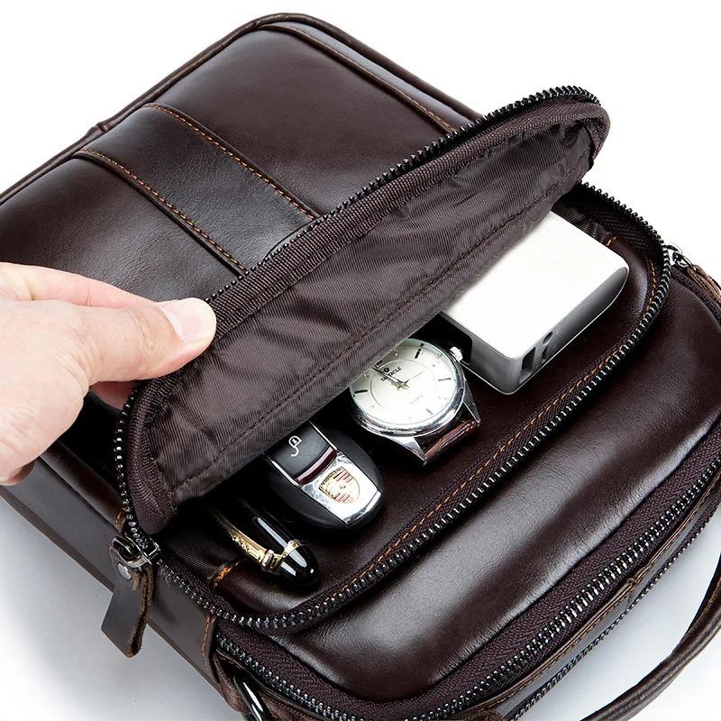 Pánská crossbody taška ze 100% pravé kůže, taška přes jedno rameno, velká kapacita, odolná proti opotřebení