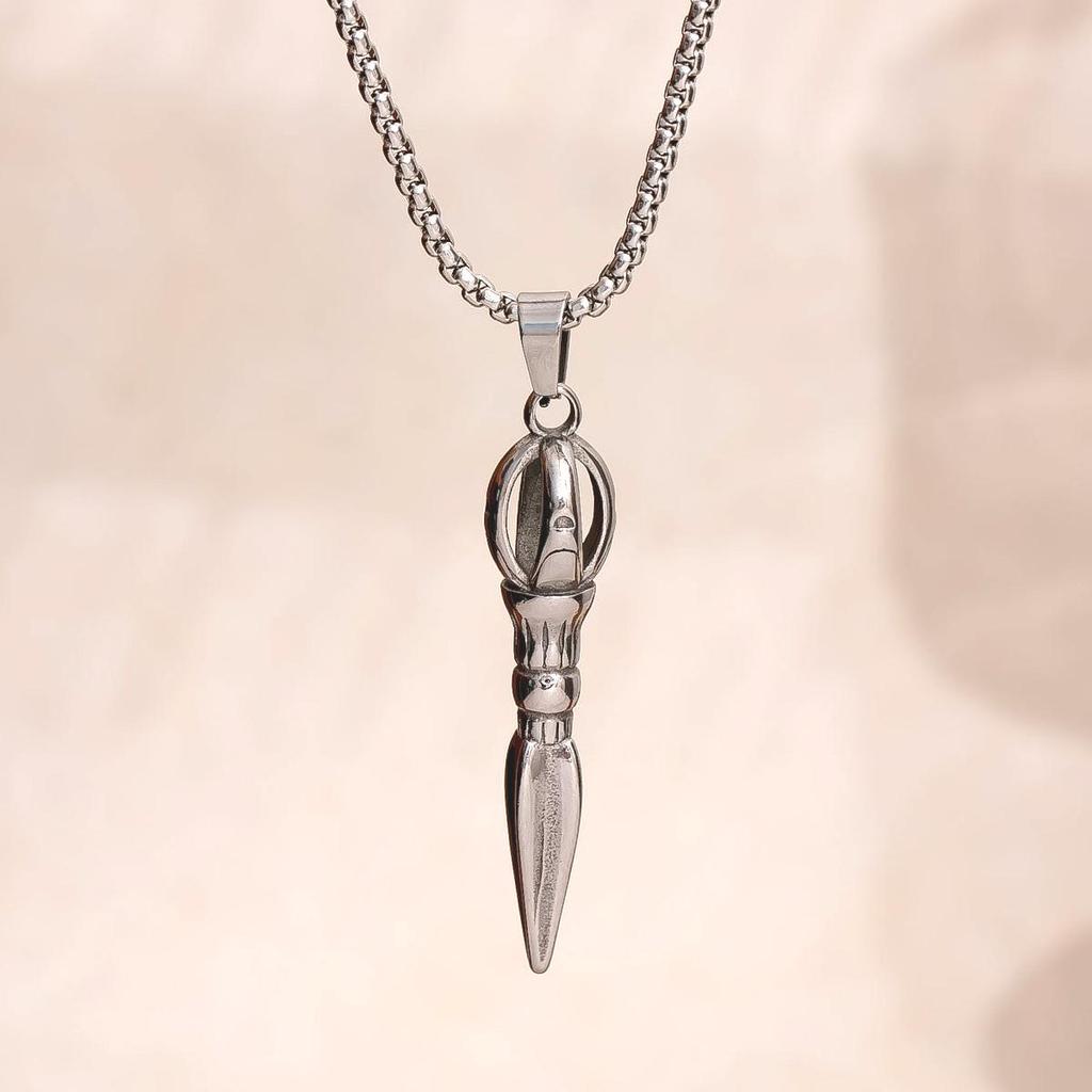 Vajra Stainless Steel Men's Necklace Pendant - Colorfast, Retro, Personalized, Trendy European & American Style Jewelry, Sweater Chain.