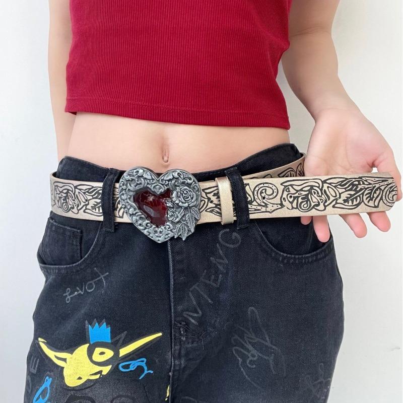 Embossed heart belt - punk style, y2k hot girl, versatile gothic dark leather belt