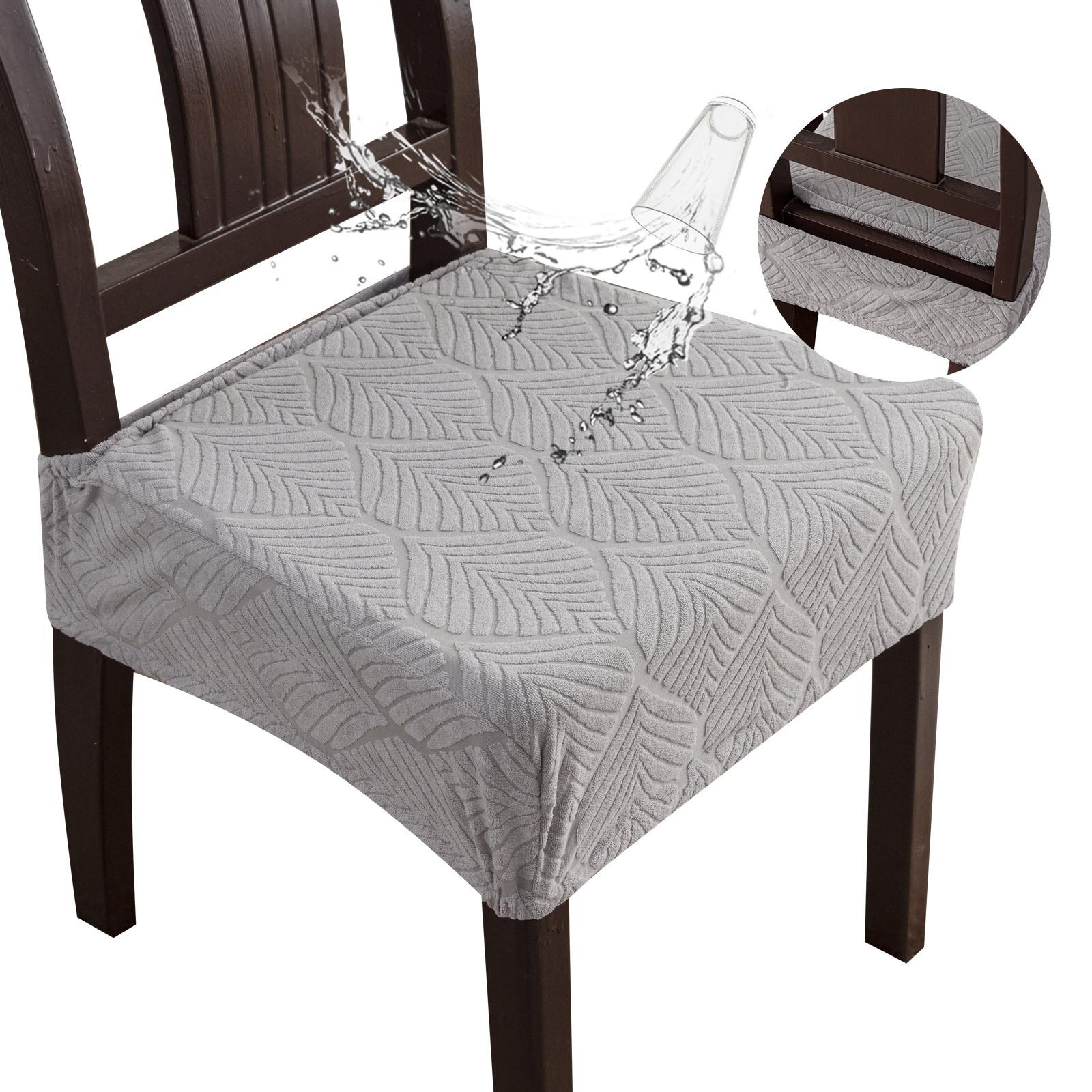 

Waterproof Seat Cover Leaf Pattern Dining Chair Cover Solid Color Jacquard Removable Armless Chair Seat Protector Restaurant 1pc