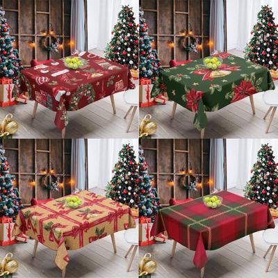New Christmas Tablecloth Home Restaurant Festive Atmosphere Decoration Rectangular Dining Table Cloth Dustproof Christmas Print