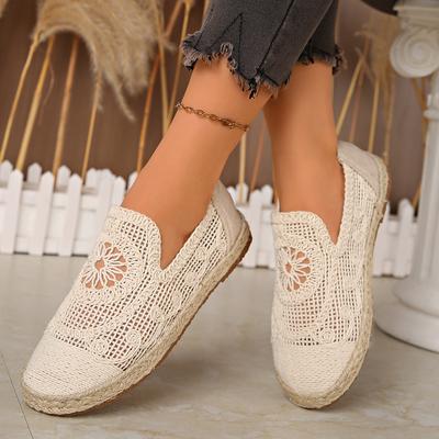Modna Marka Design Szydełkowe Koronkowe Espadryle Damskie Eleganckie Płaskie Lniane Siatkowe Mokasyny Damskie Letnie Oddychające Buty Rybackie Mokasyny