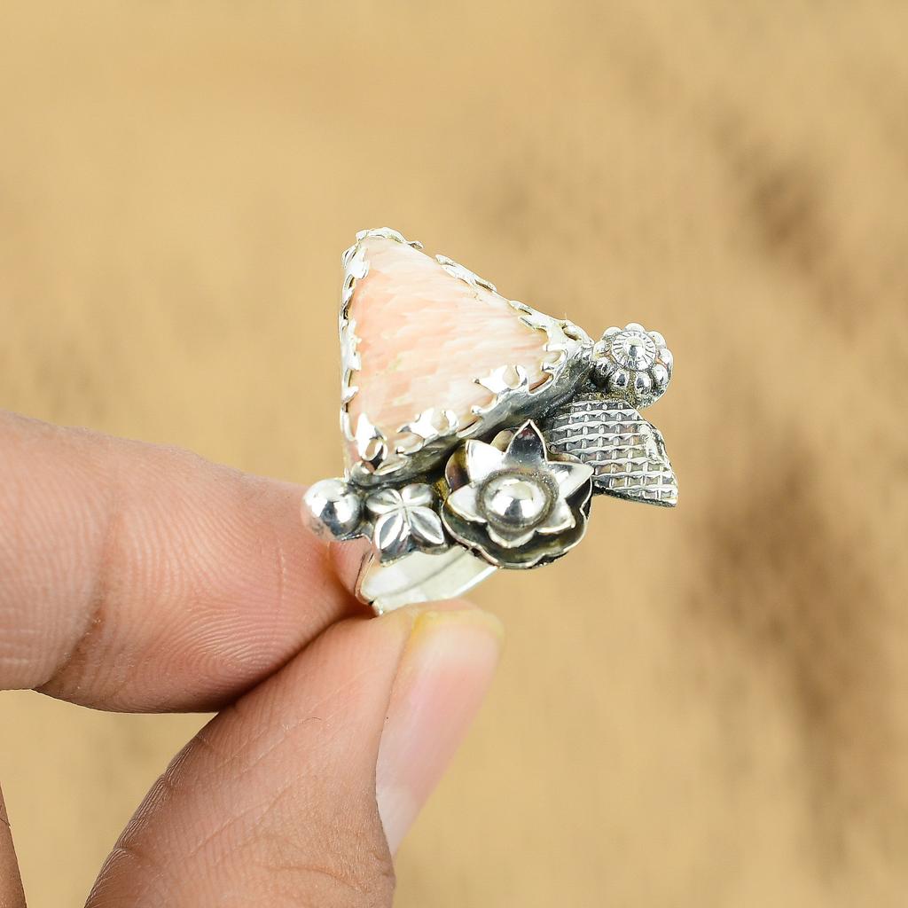Mothers day Deal 925 Sterling Silver Scolecite Stone Flower Handcrafted New Ring