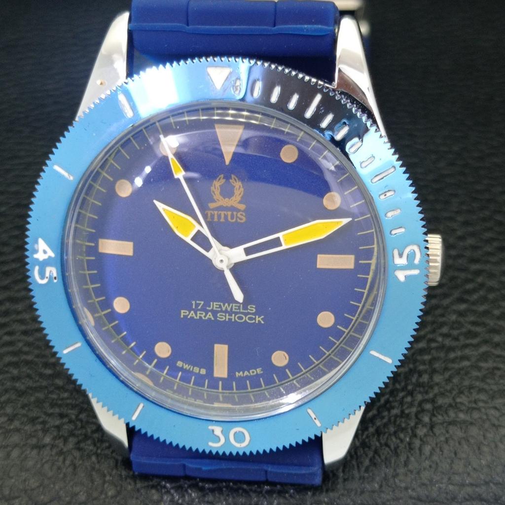 REFURBISHED MENS 40MM TITUS SWISS TURNABLE BEZEL BLUE DIAL WATCH a432735-2 R113-a432735