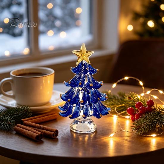 Modern Christmas Decorations for Windowsills Decorative Glass Tree with Star Topper, Mini Small Festive Centerpieces Dining Tables Figurine, Creative