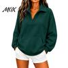 Ribbed Cuff Pullover Women V-Neck Sweatshirt with Kangaroo Pocket, Fit Drop-Shoulder Top, Loose Casual Long Sleeve Top for Autumn Winter Drop Shoulder