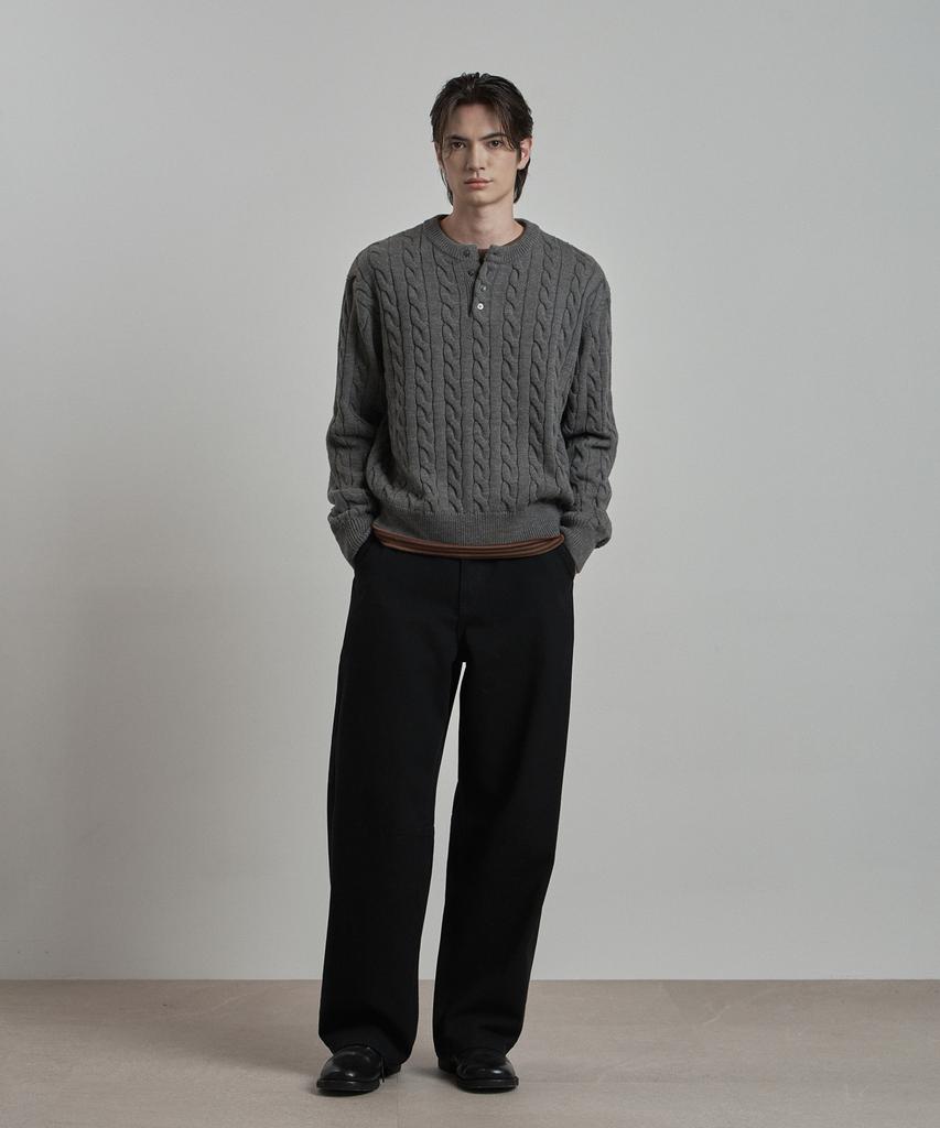 WORK ON BODY OFF Tord Semi-Overfit Cable Henley Neck Knit [Gray]