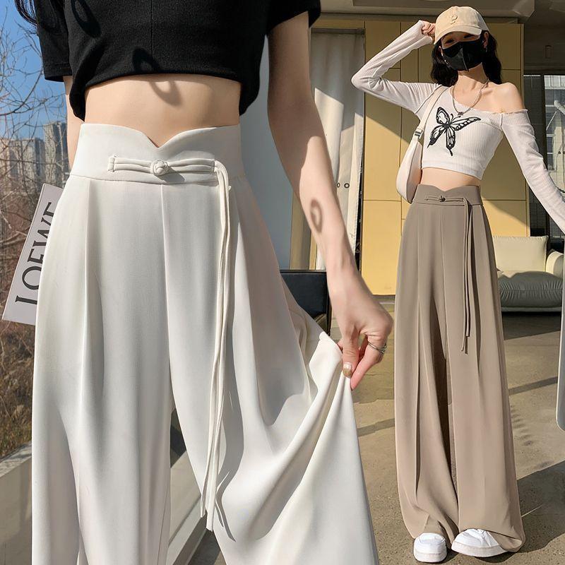 New pants women's Chinese drape high-waisted casual pants disc-buckled suit pants spring and summer small tube pants