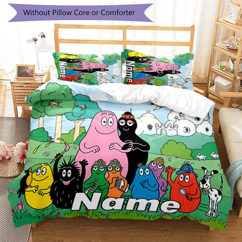3pcs Custom Name Barbapapa Bedding Set Duvet Cover Closure Includes 1 Duvet Cover & 2 Pillowcases for All Seasons Bedroom Decor