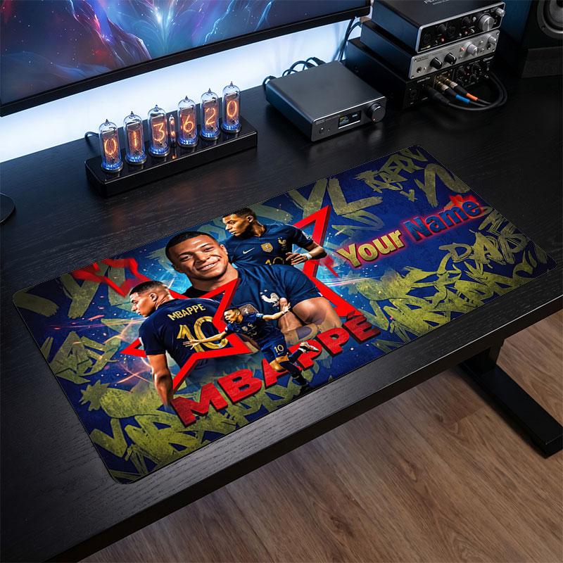 Tappetino per Mouse Grande Personalizzato Kylian Mbappe, Stampa Testo Nome Personalizzato, Tappetino da Scrivania Antiscivolo con Logo Calcio, Regalo per Gamer