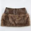 Fashion Fur Patchwork Leather Skirt Women's Short Low Waist Slim Fit Hot Girl Hip Skirt
