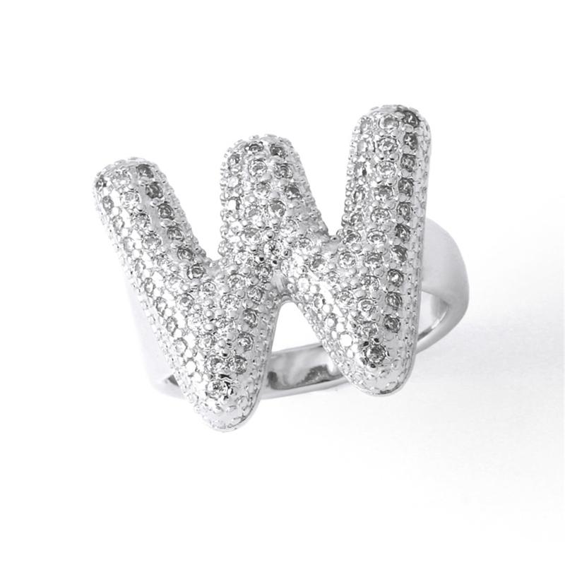 Letter Design Ring with Clear Stone Detail, Copper Base Fashion Jewelry for Daily Outfits, Party Styling and Gifts