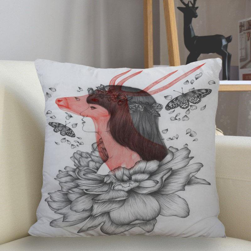 Bedroom Living Room Home Decor Cushion Cover Fantasy Fawn Art Pillowcase Square