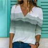 V-neck 3D Printed Top Fashionable Casual Long Sleeved Women's T-shirts