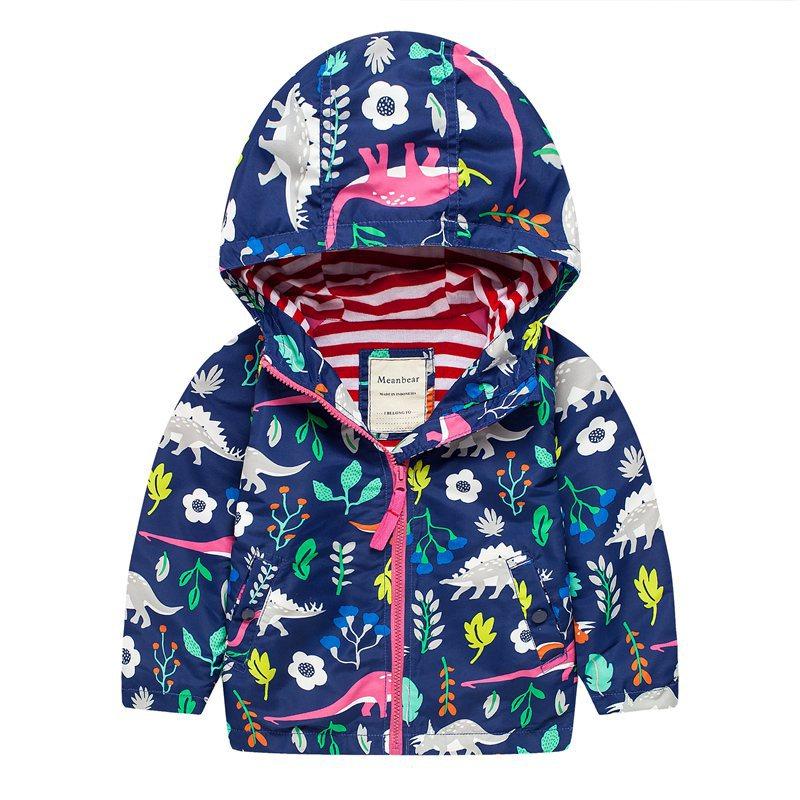 Meanbear Spring and Autumn Boys' and Girls' Long Sleeve Wind and Rain Proof Hooded Zipper Jacket