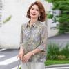 Women's Floral Print Lapel Mid-Sleeve Blouse