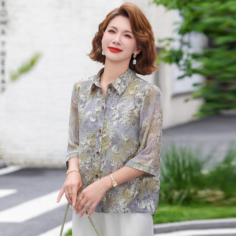 Women's Floral Print Lapel Mid-Sleeve Blouse