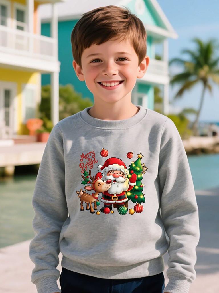 Weihnachtspullover mit Weihnachtsmann & Rentieren - Warmes, dehnbares Langarm-Rundhals-Pullover, Lässiger Winterpullover für Weihnachtsfeier-Outfit,