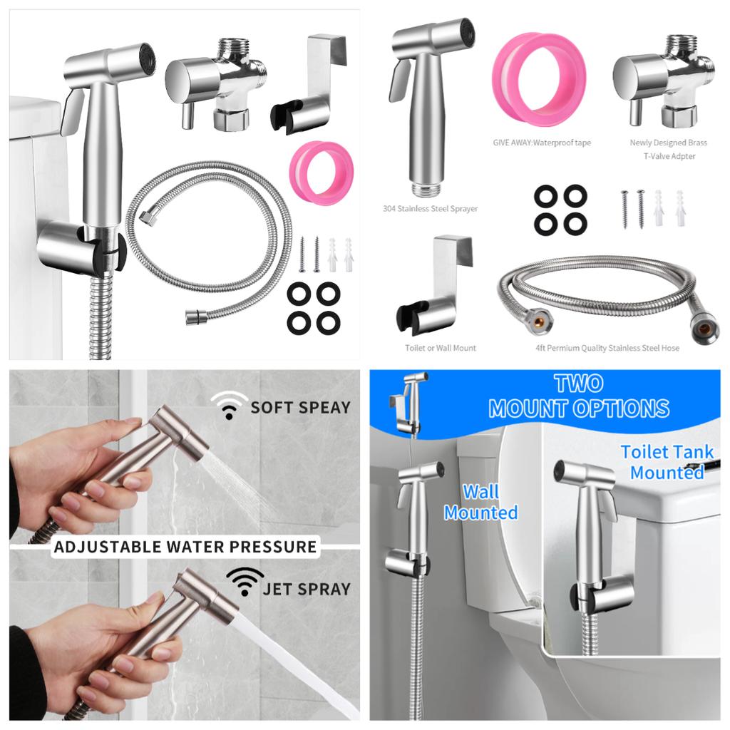 Pistola a spruzzo per rubinetto in acciaio inox, bidet portatile per WC, spruzzatore per bidet manuale in acciaio inox, spruzzatore ad acqua spazzolata