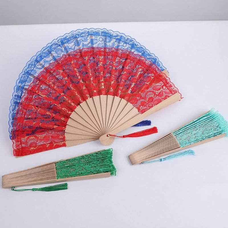 Lacework Handheld Fan with Wood Frame Decorative Fan For Wedding Ceremony Cooling Fan for Bridal Shower Decoration