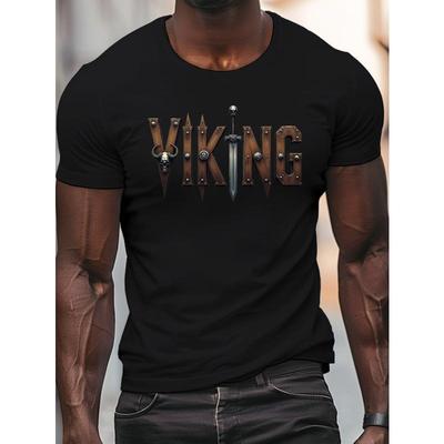 European Sizes Men'S Casual Short-Sleeve T-Shirt with a Viking Medieval Design, Perfect for Summer, Plus Size