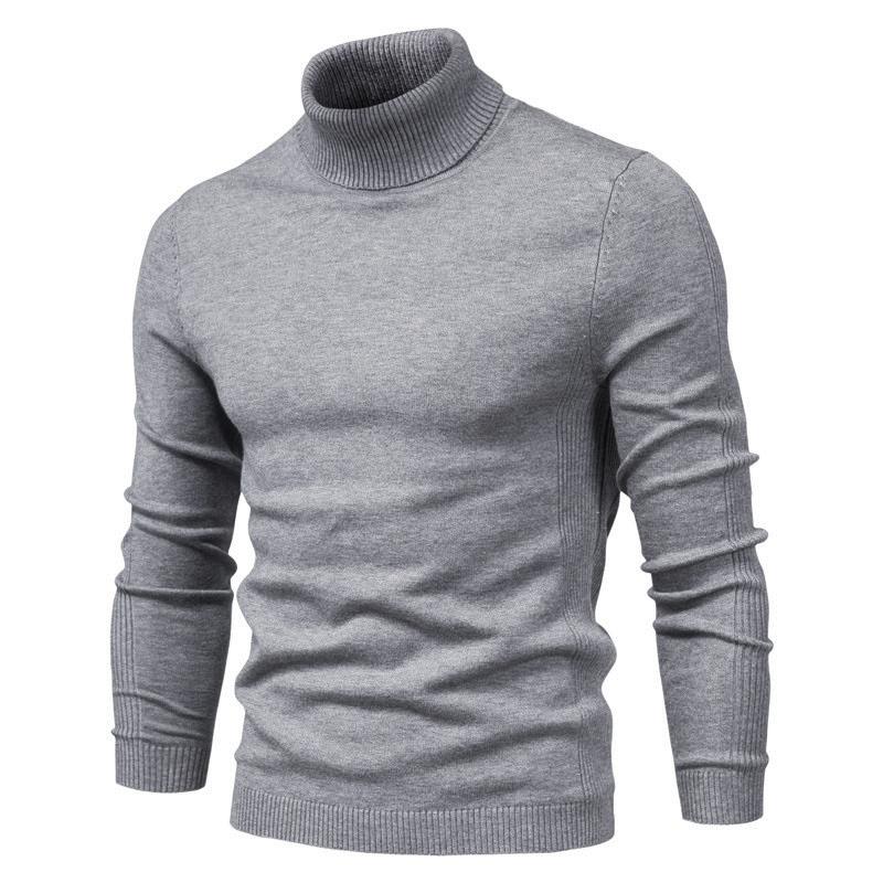 Autumn and Winter New Casual Men's Solid Color Pullover Sweater High Collar Men's Casual Knitwear