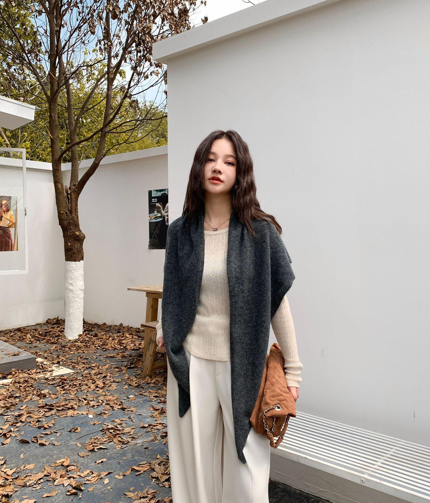 

2025 Универсальный треугольный шарф-шаль из смесовой шерсти - осенне-зимний вязаный утеплитель для шеи 175 cm темно-серого