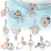 Rose Gold Heart Key Crown Ring Paw Print Copper Plated For Charms Copper Plated Original Bracelet For Jewelry Making