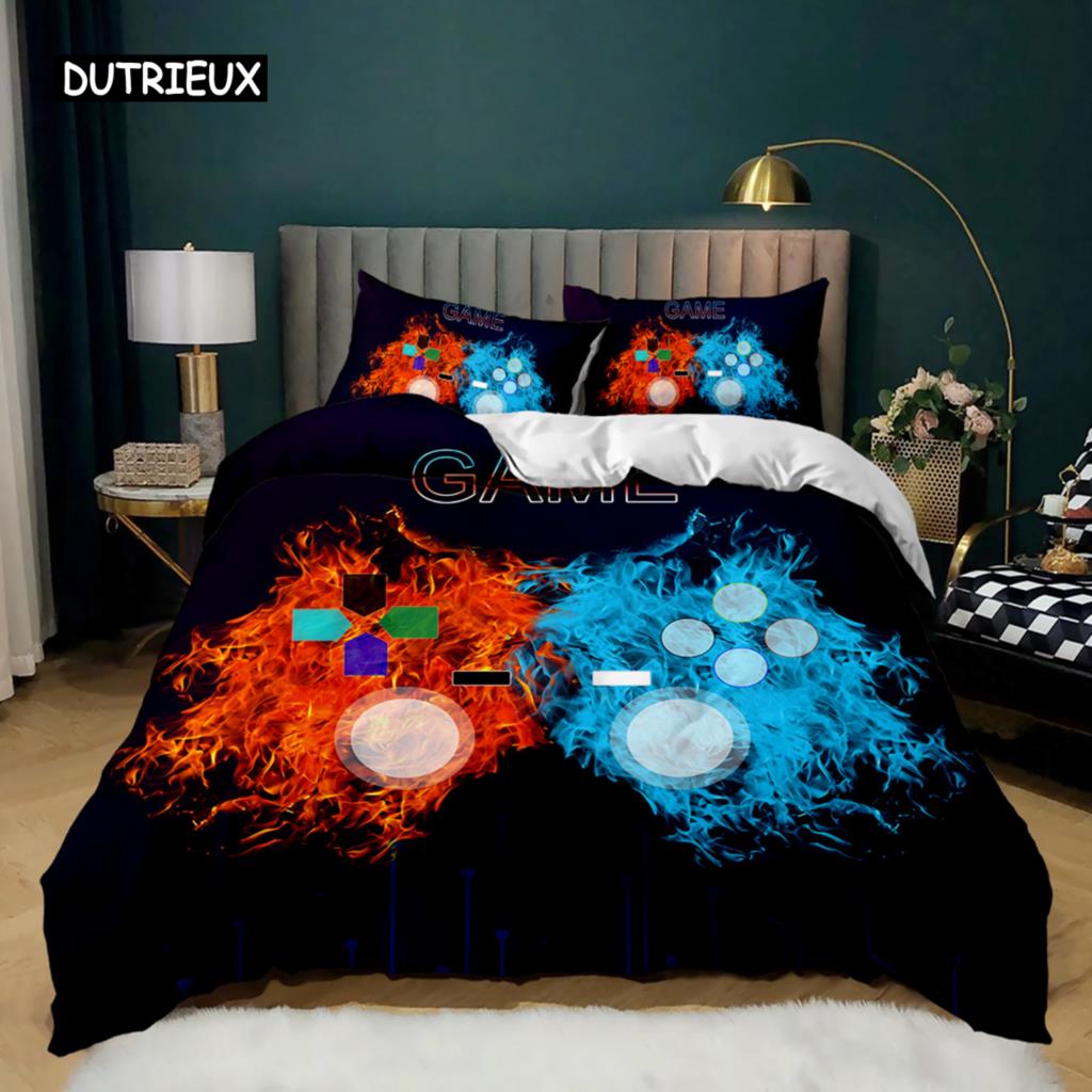 Gamepad Duvet Cover Set Microfiber Games Twin Bedding Set Boys Player Gaming Videogame Controller American Style Comforter Cover