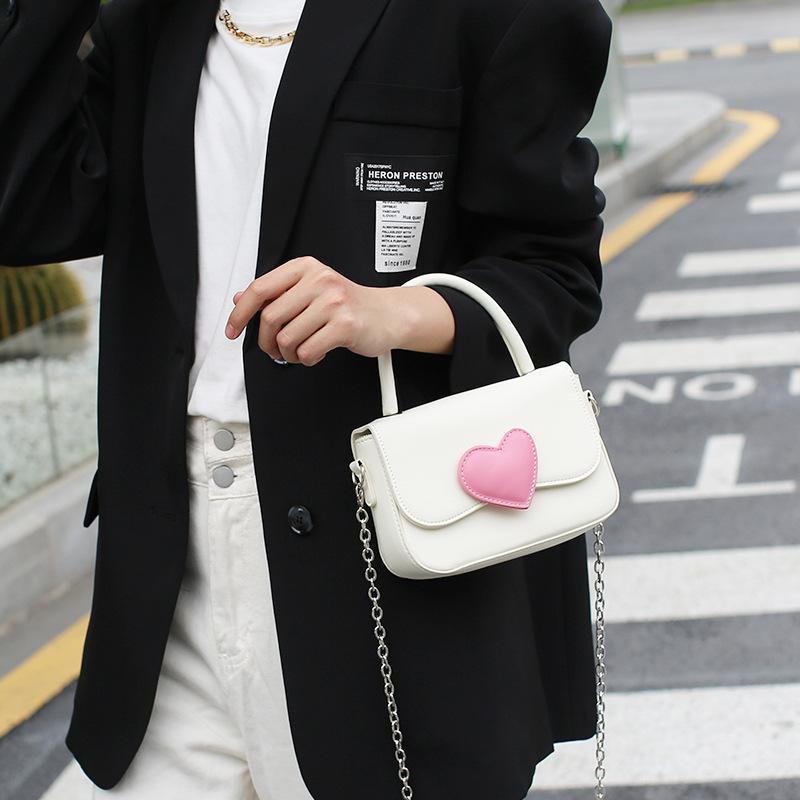 Pink Love Contrasting Color Small Square Bag Fashionable High-end Handbag Small Fresh Simple Versatile Chain Bag