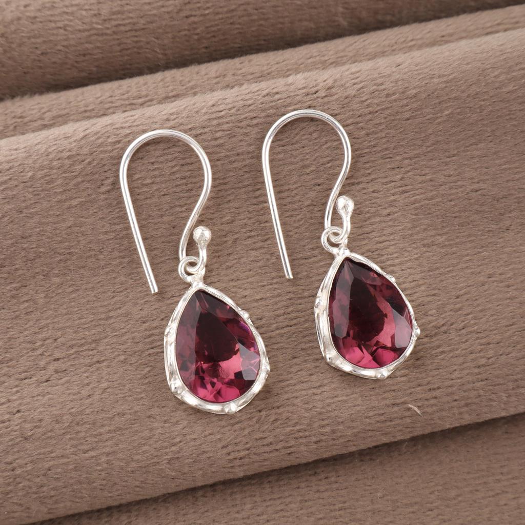 Rhodolite Gemstone Jewelry, Handmade Silver Jewelry, 925 Solid Sterling Silver Earrings, Gorgeous Silver Earrings For Wedding Gift