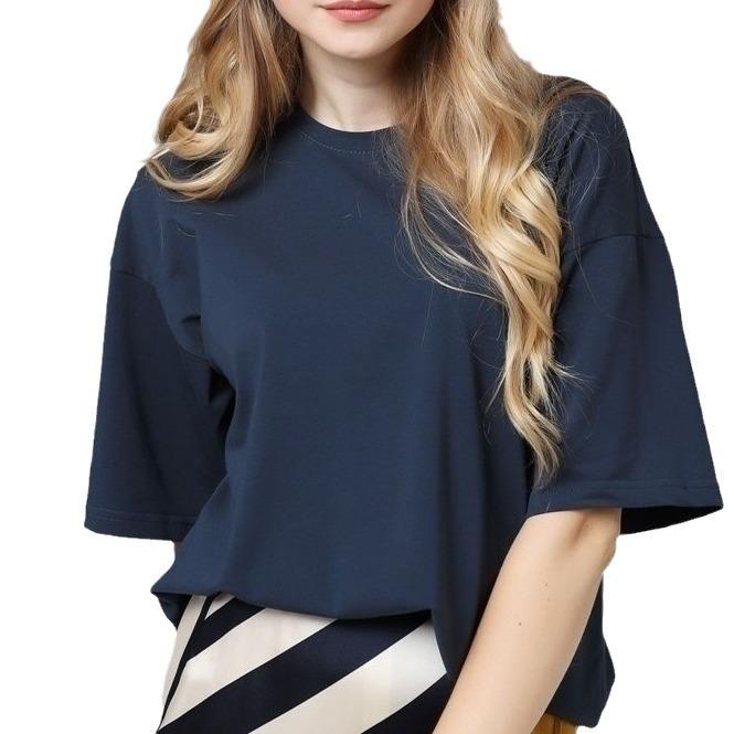 2024 European & American Women's Casual Loose Solid Color Short-Sleeved T-Shirt for Spring/Summer