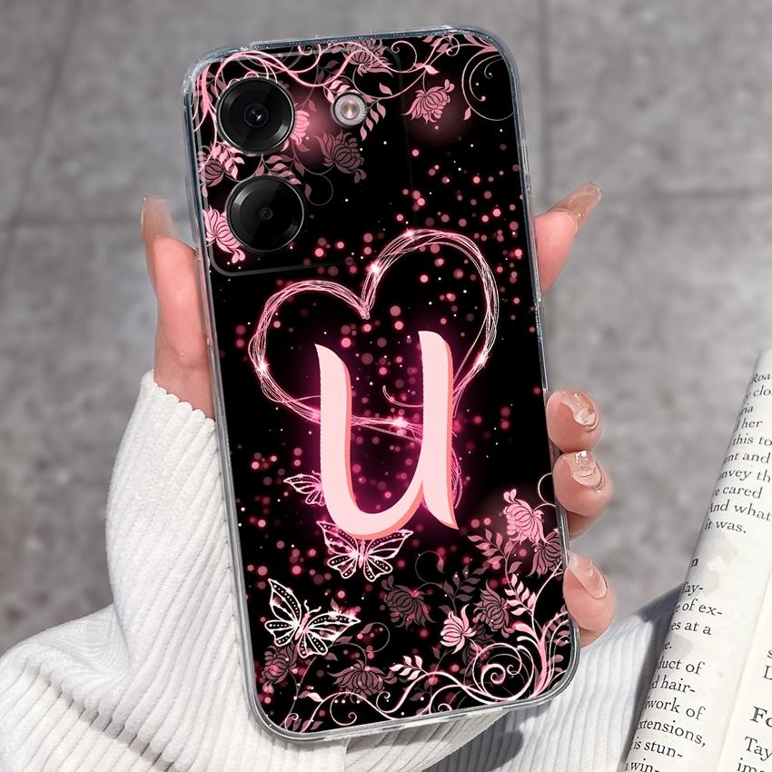 Clear Back Cover For Xiaomi Poco M7 M8 M6 M4 F5 Pro M5 F4 F3 Civi 1S M6 Plus Fashion Soft TPU Silicone Phone Case For Xiaomi Cute Letter Bumper Casing