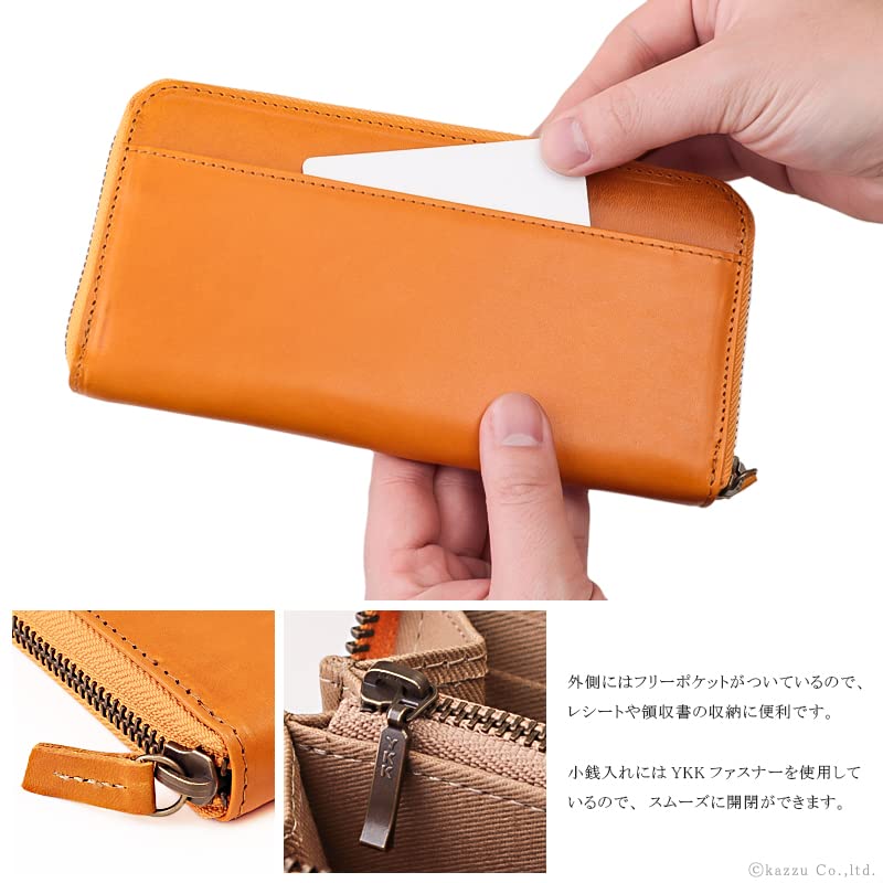 Feee Long Wallet for Men and Genuine Tochigi Round Made In Japan Women, Leather, Thin, Zipper, [FE-3001] (Camel)