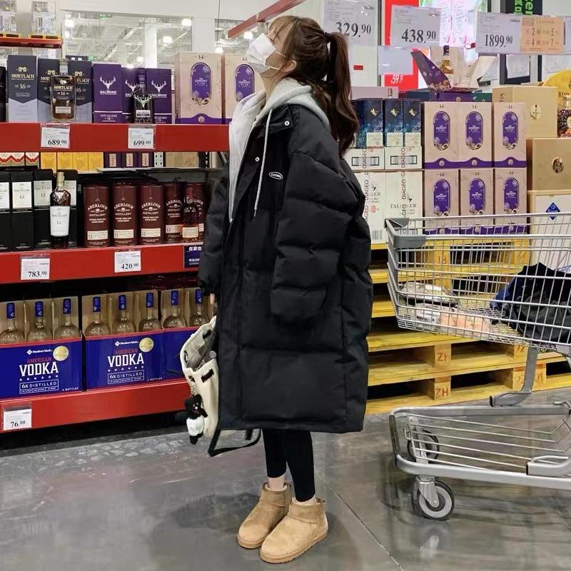 College style fake two-piece hooded medium and long down cotton-padded clothes for women thickened winter new bread clothes cotton-padded jackets tide