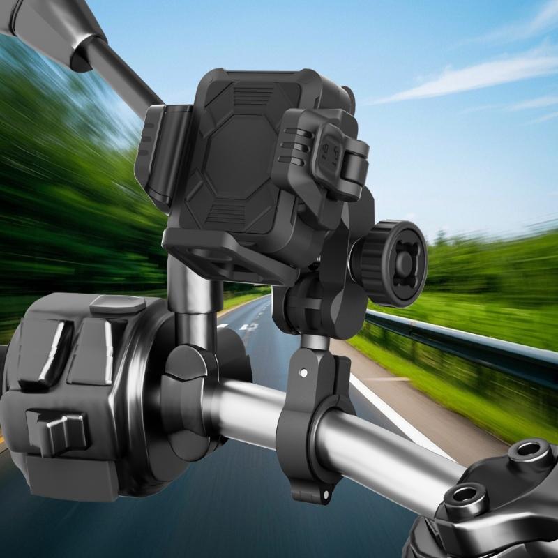 Motorcycle Phone Mount Holder Motorcycle Cellphone Mount, Bike Phone Handlebar Clamp with Anti Theft Lock