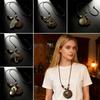 Vintage Boho Sweater Chain Leather Chain Long Wooden Pendant Necklace Handmade Hollow Leaves Clothing Pendant for Women Men